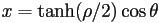 x=\tanh(\rho/2)\cos\theta