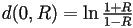d(0,R)=\ln\tfrac{1+R}{1-R}